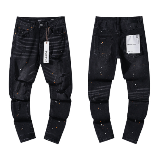 Black Washed Slim Denim Jeans with Orange & White Paint Splatter and Distressing